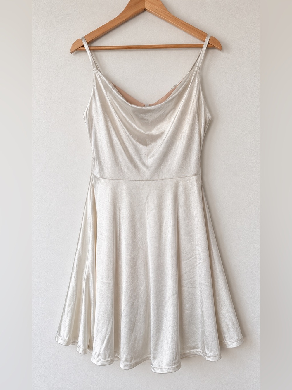 Draped Cowl Silver Strapless Satin Dress